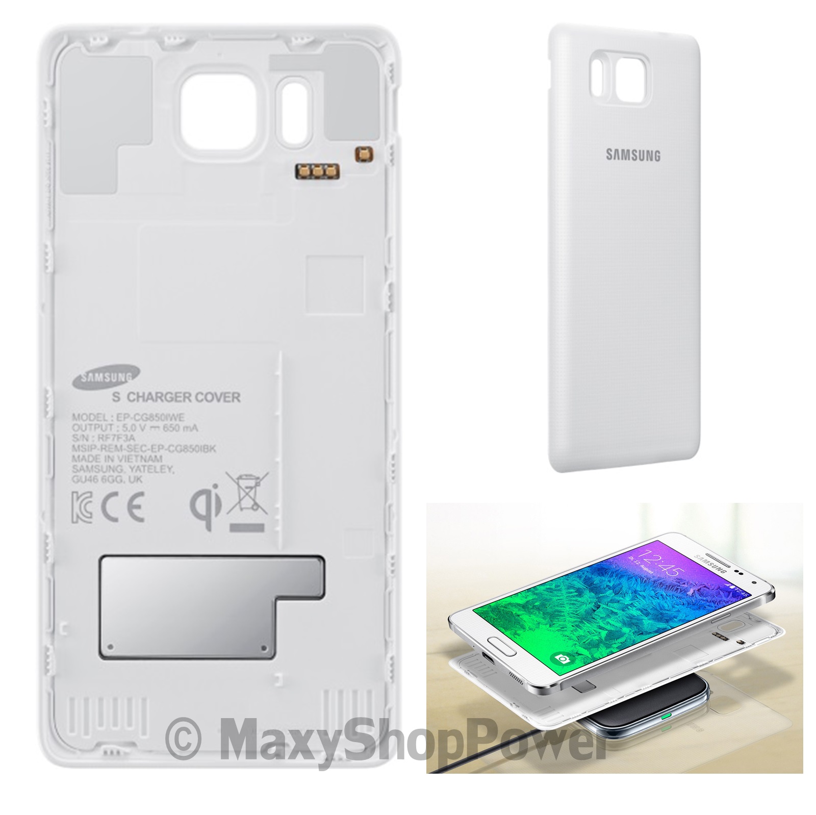 SAMSUNG WIRELESS S CHARGER BACK COVER ORIGINALE GALAXY ALPHA G850 WHITE